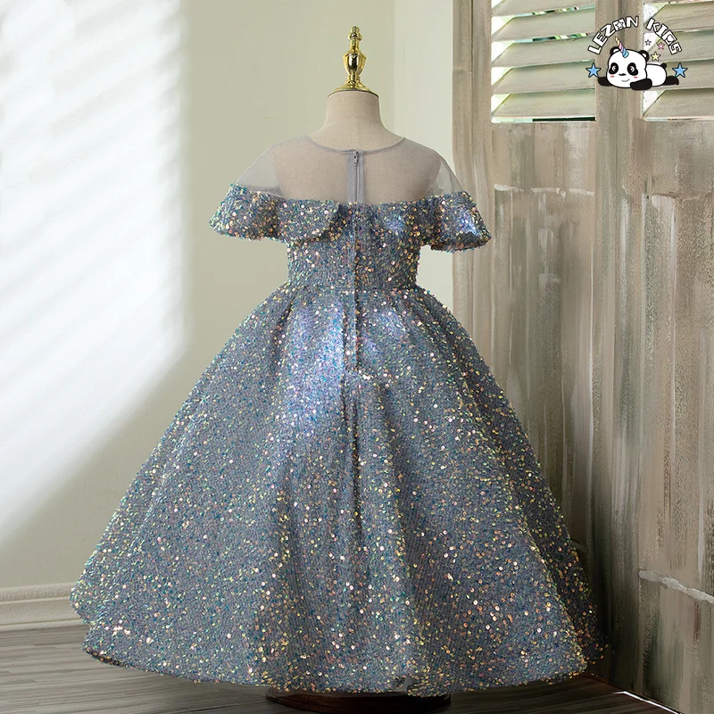 LEZONKIDS - Custom High-end Girls Tweed Dress Temperament  Formal Wear Sequined Kids Evening Dress